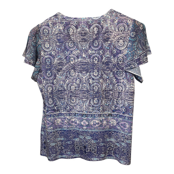 Chico’s Women’s M Paisley Sequin Top Purple Blue Boho Flutter Sleeve Festival - Picture 2 of 9